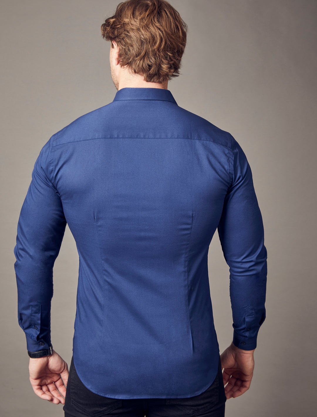 Navy tapered-fit shirt by Tapered Menswear, accentuating muscle-fit features for a flattering and well-defined appearance.