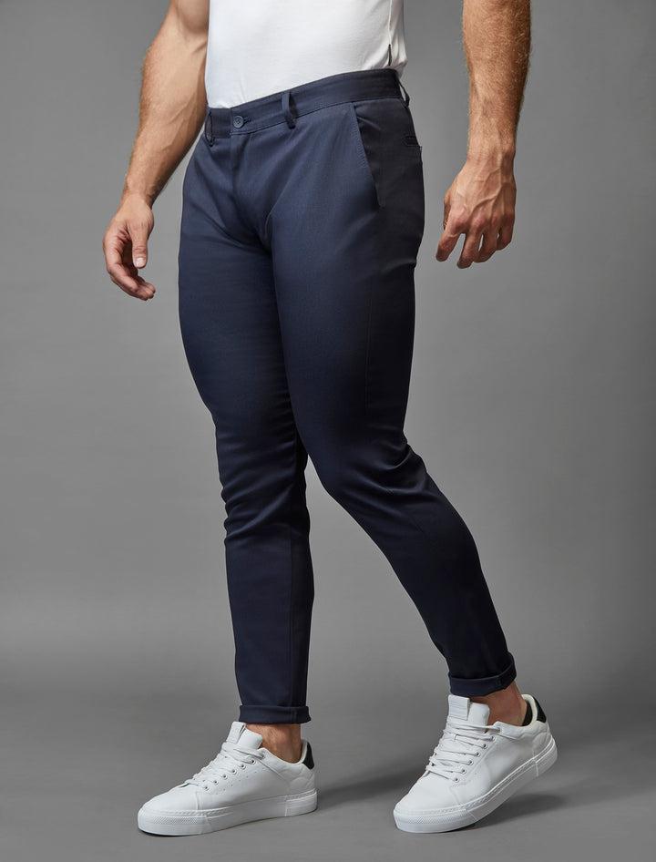 Tapered Menswear presents its navy athletic fit chinos, crafted with stretch for a flexible fit.