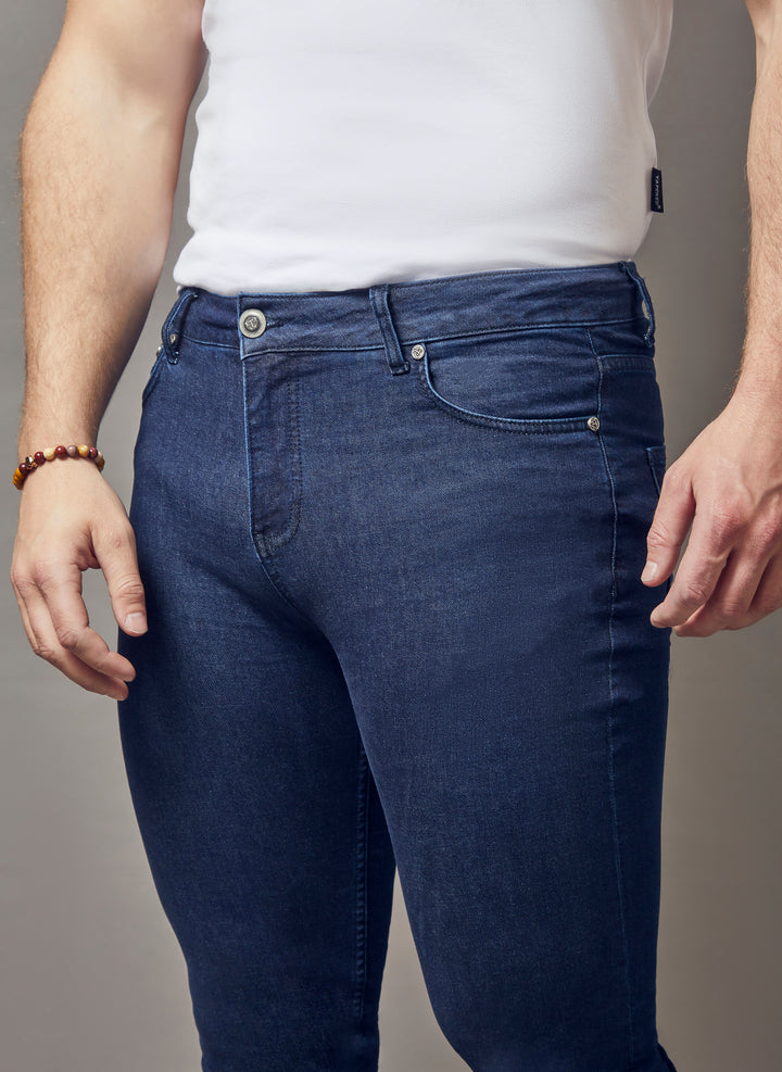 navy muscle fit jeans, highlighting the tapered fit and superior quality offered by Tapered Menswear 
