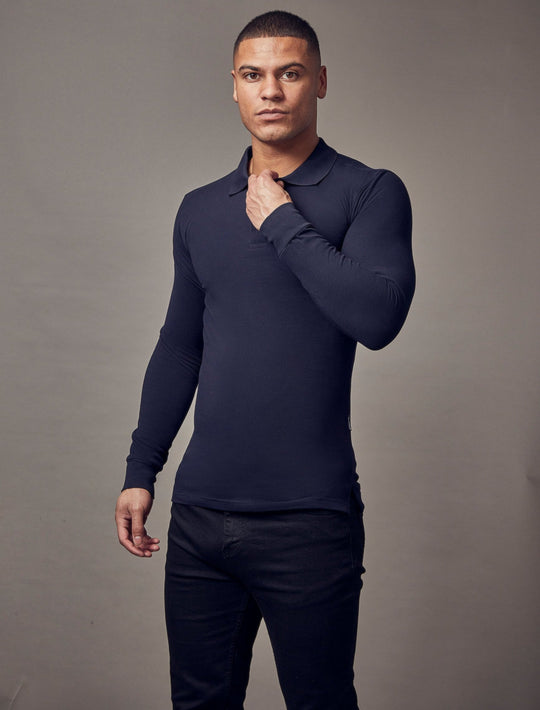 Long Sleeve Navy Tapered Fit Polo Shirt