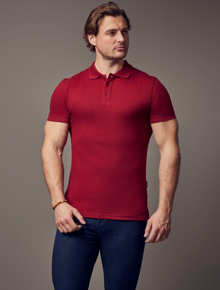 Burgundy Tapered Fit Polo Short Sleeve Shirt - Tapered Polo Shirts ...