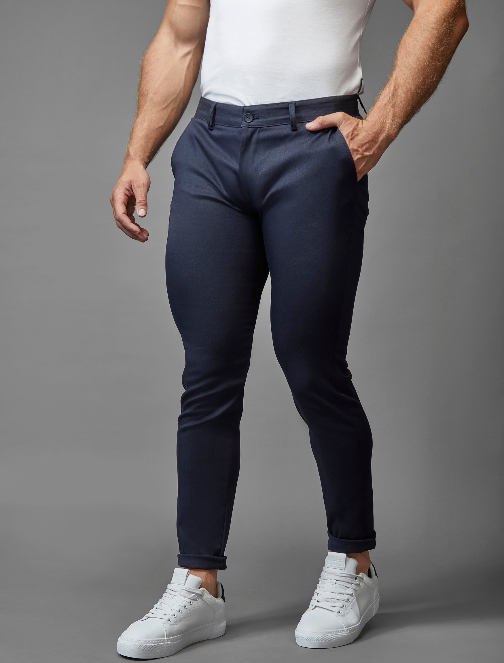 Navy Athletic Fit Stretch Chinos | Tapered Menswear