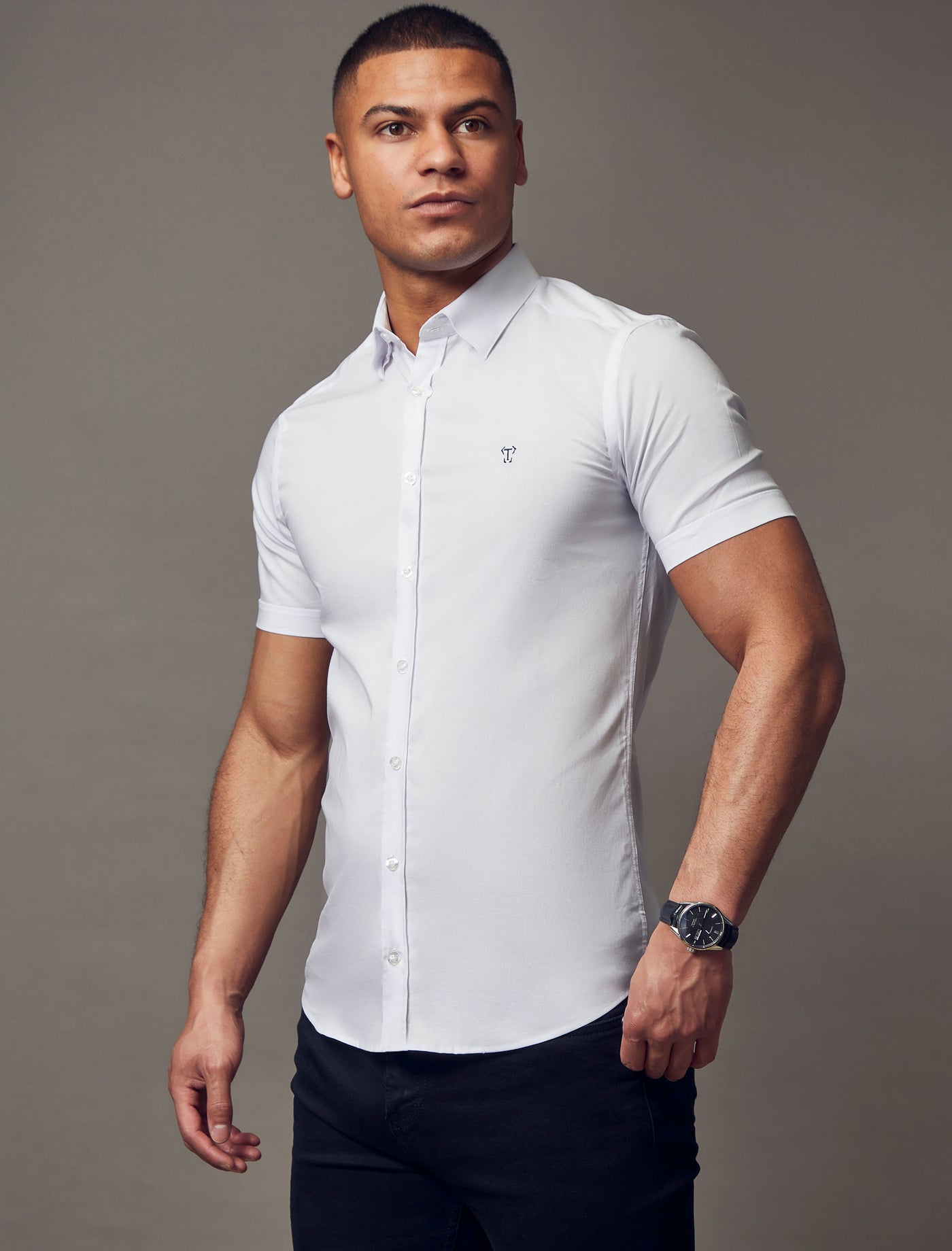 White Short Sleeve Tapered Fit Shirt - Fitted Shirts | Tapered Menswear