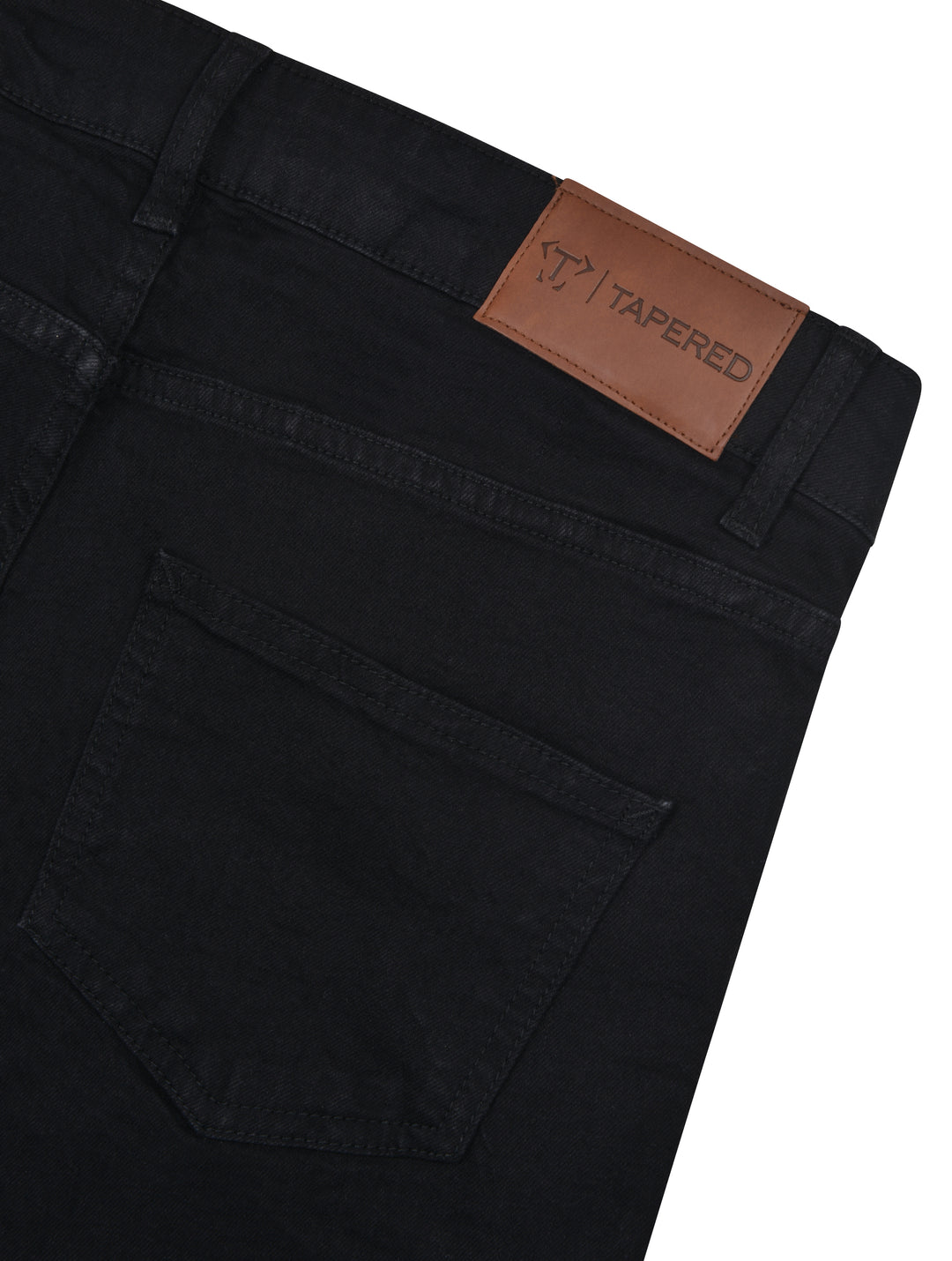 Black Tapered Jeans with Brown Leather Patch