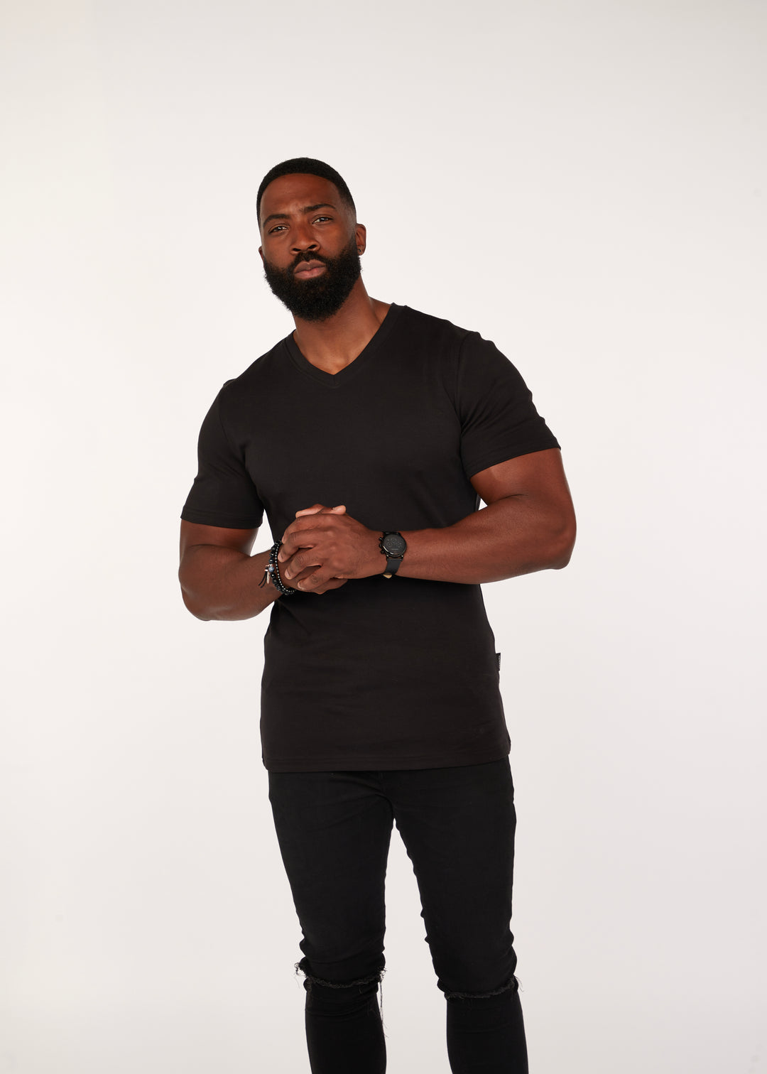 Mens Black Tapered Fit V-Neck. A Proportionally Fitted and Muscle Fit V Neck. The best v neck t-shirt for bodybuilders