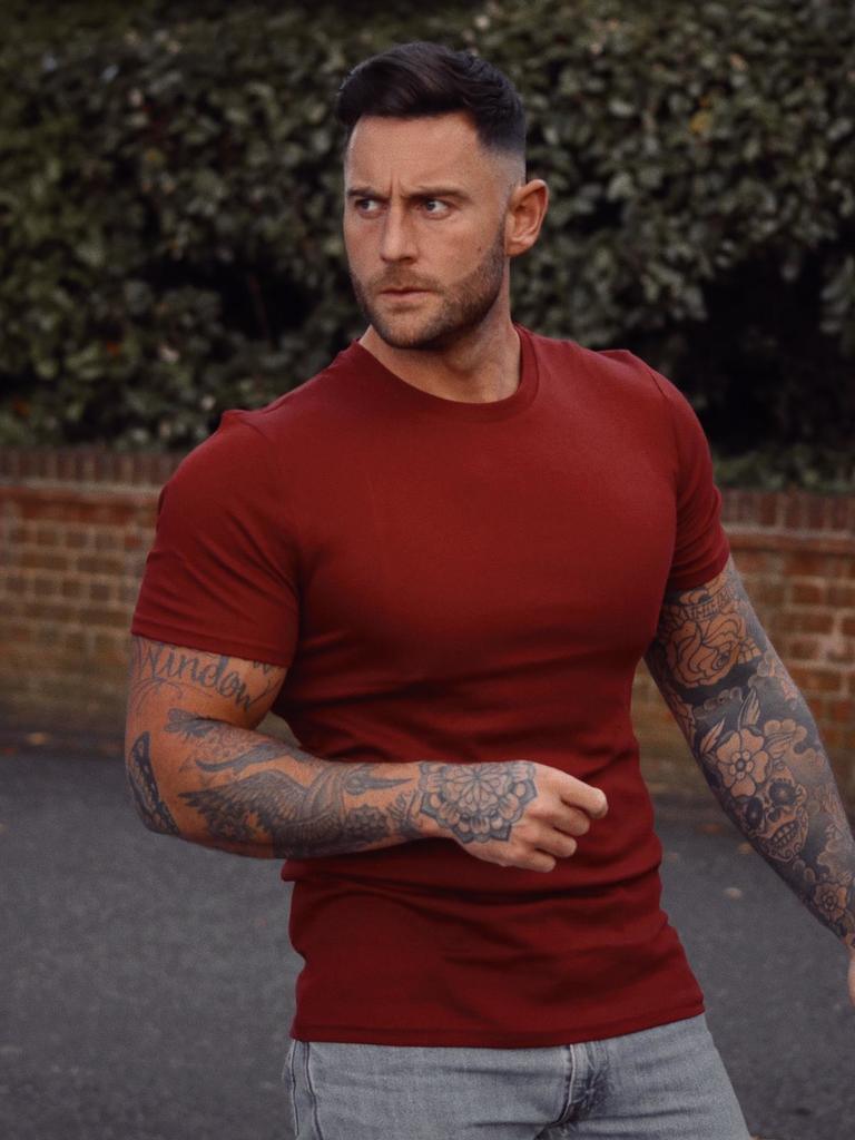 burgundy athletic fit t shirt by Tapered Menswear