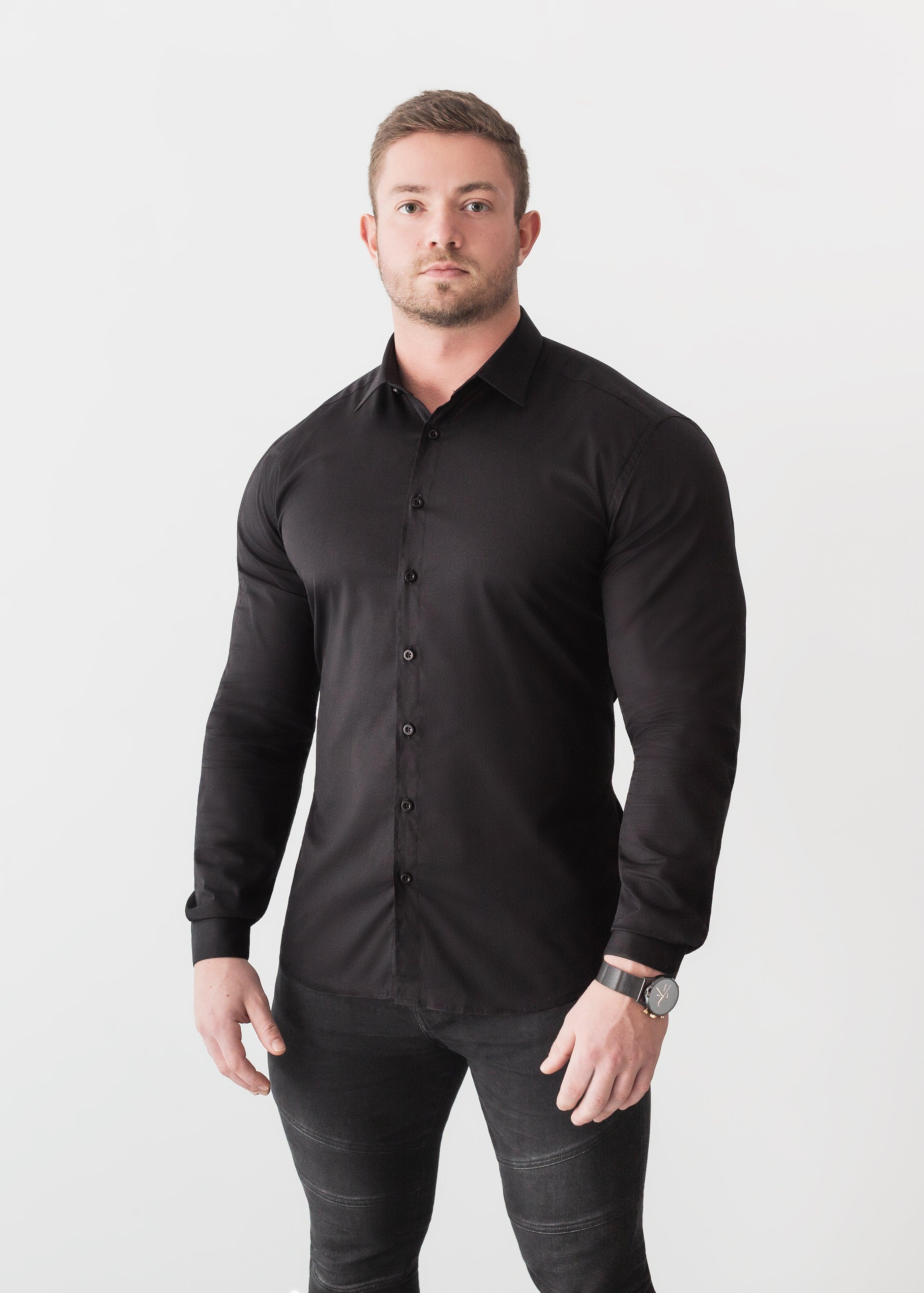 fusion Respectful No way Black Tapered Fit Shirt - Muscle Fit Black Shirt | Tapered Menswear