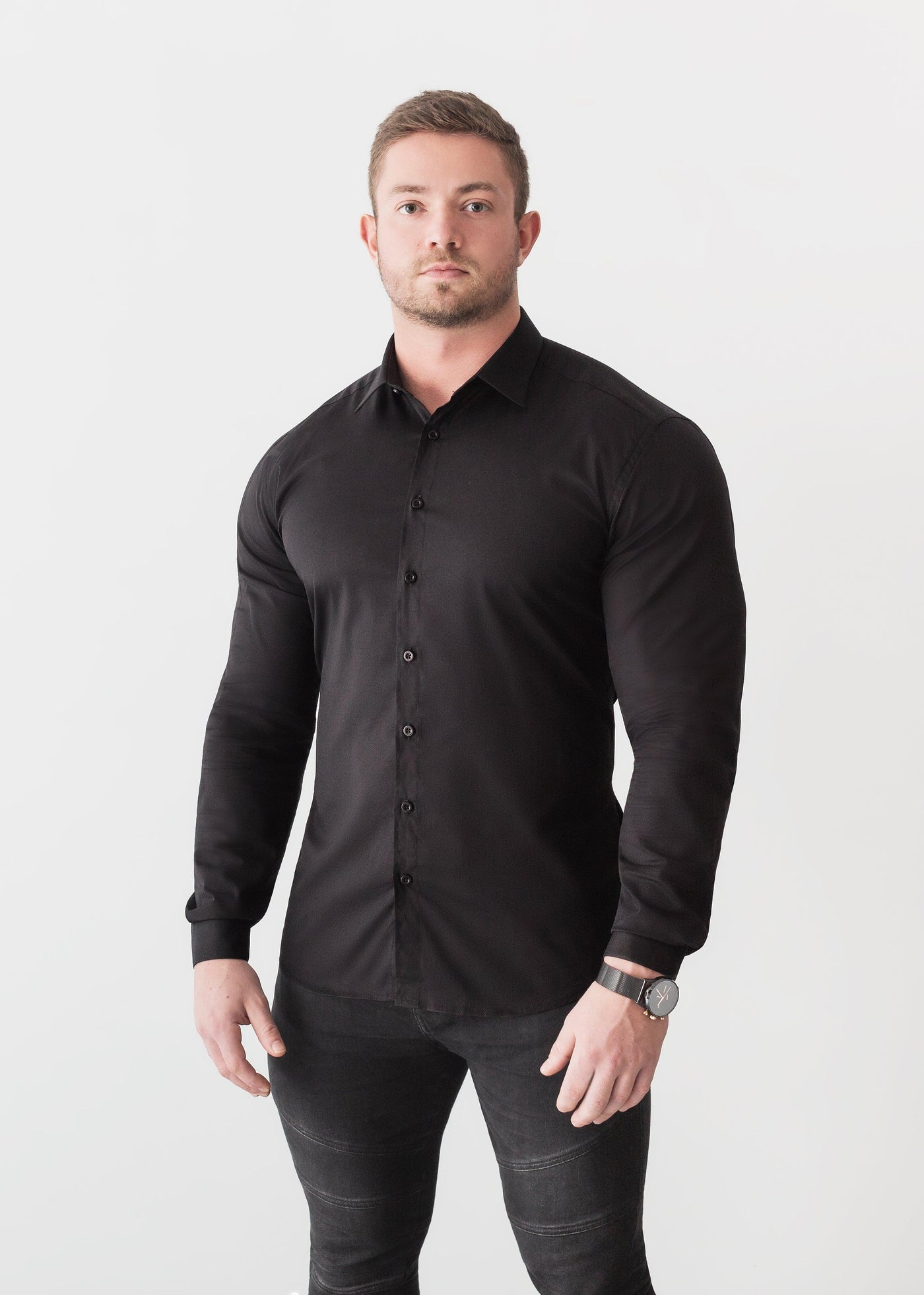 Black Tapered Fit Shirt Muscle Fit Black Shirt Tapered Menswear