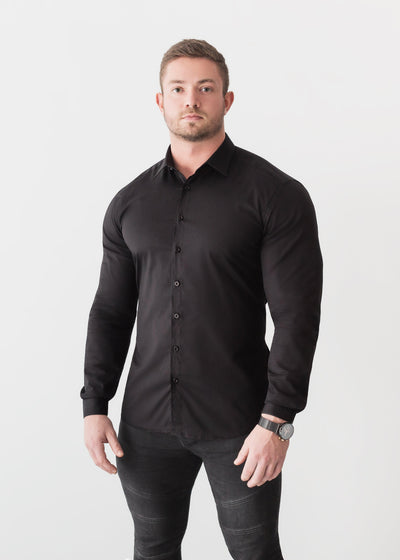 Black Tapered Fit Shirt - Muscle Fit Black Shirt | Tapered Menswear