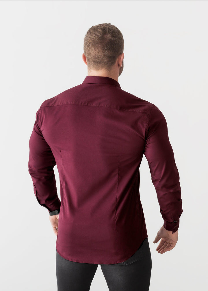 Burgundy Tapered Fit Shirt back. A Proportionally Fitted and Comfortable Muscle Fit Shirt. Ideal for bodybuilders