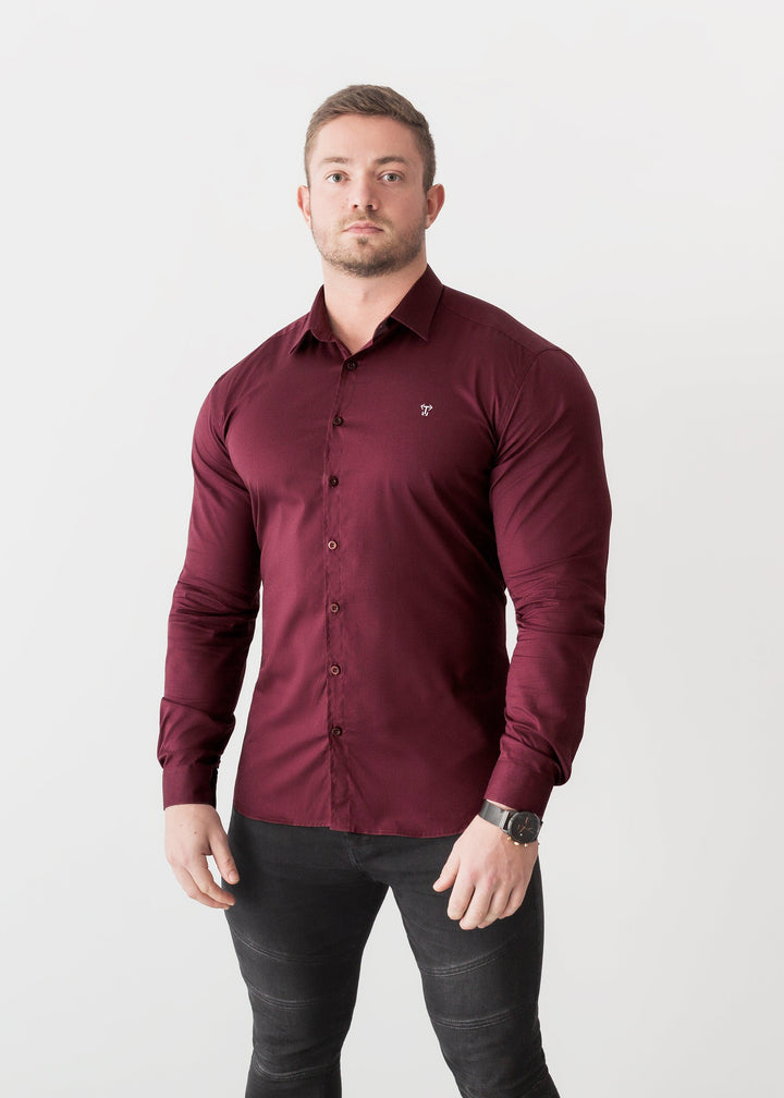 Burgundy Tapered Fit Shirt For Men. A Proportionally Fitted and Comfortable Muscle Fit Shirt. The Best Shirts For a Muscular Build.