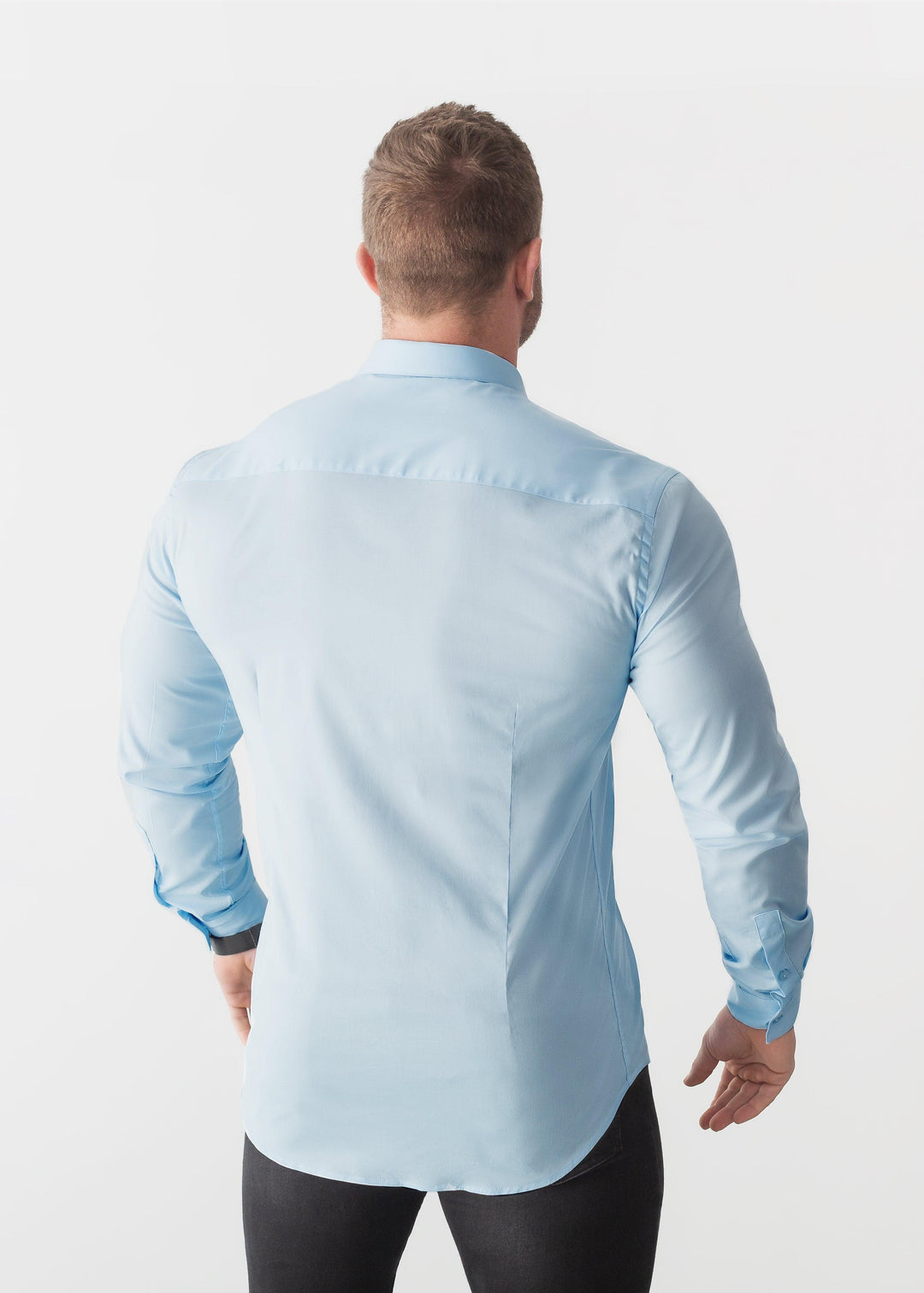 Sky Blue Tapered Fit Shirt. A Proportionally Fitted and Comfortable Muscle Fit Shirt. Ideal for bodybuilders