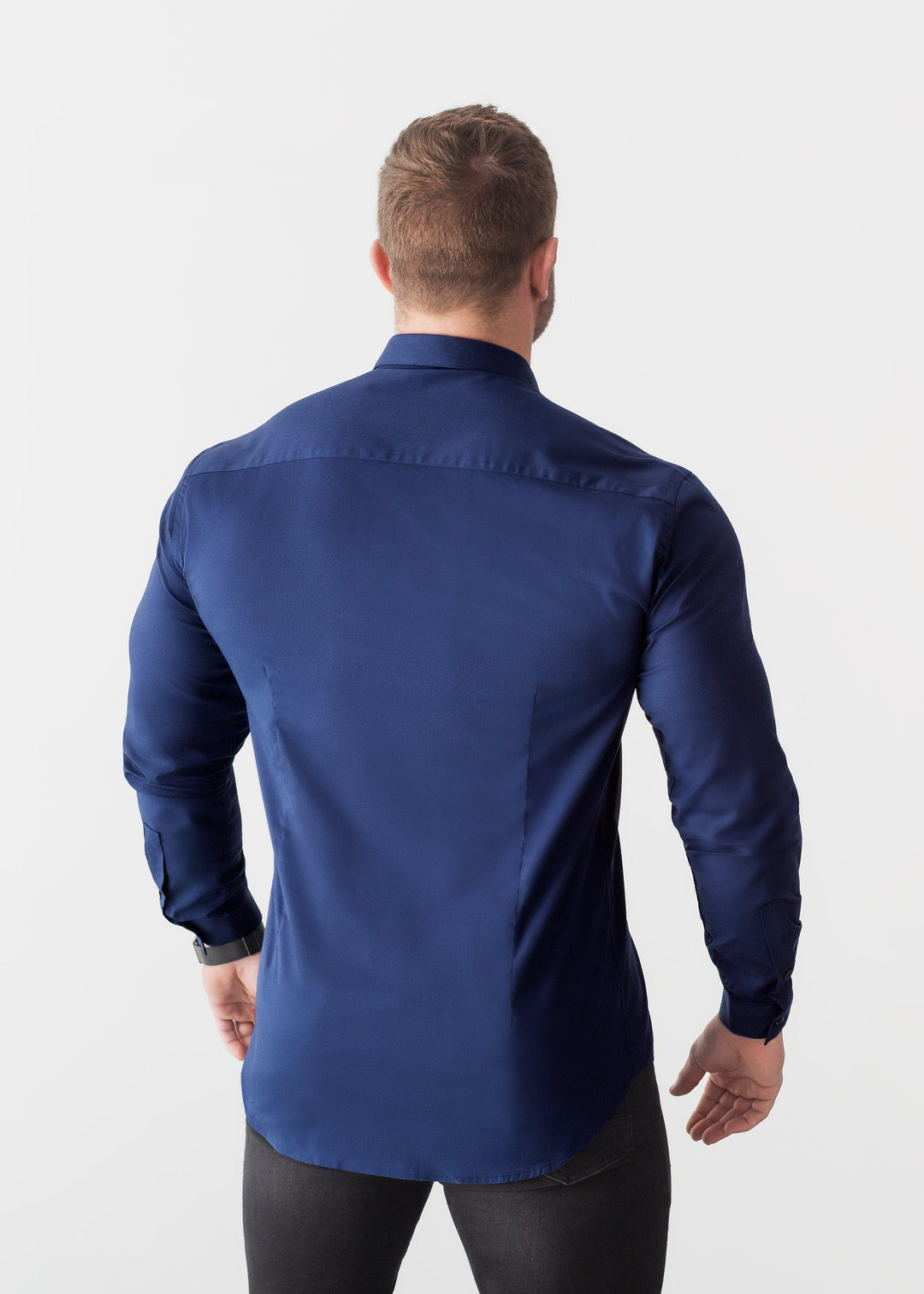 Navy Blue Tapered Fit Shirt. A Proportionally Fitted and Comfortable Navy Muscle Fit Shirt. Ideal for bodybuilders