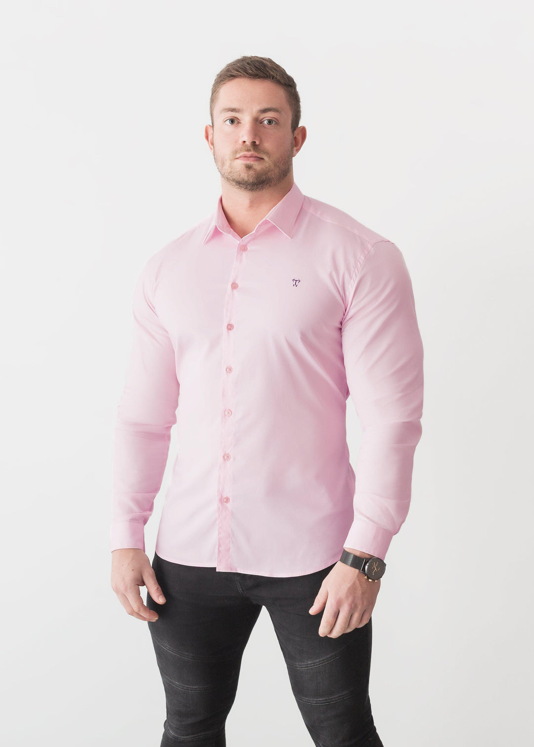 Pink Tapered Fit Shirt For Men. A Proportionally Fitted and Pink Muscle Fit Shirt. The Best Shirts For a Muscular Build.