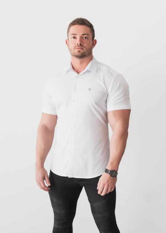 White Short Sleeve Tapered Fit Bodybuilder Shirt