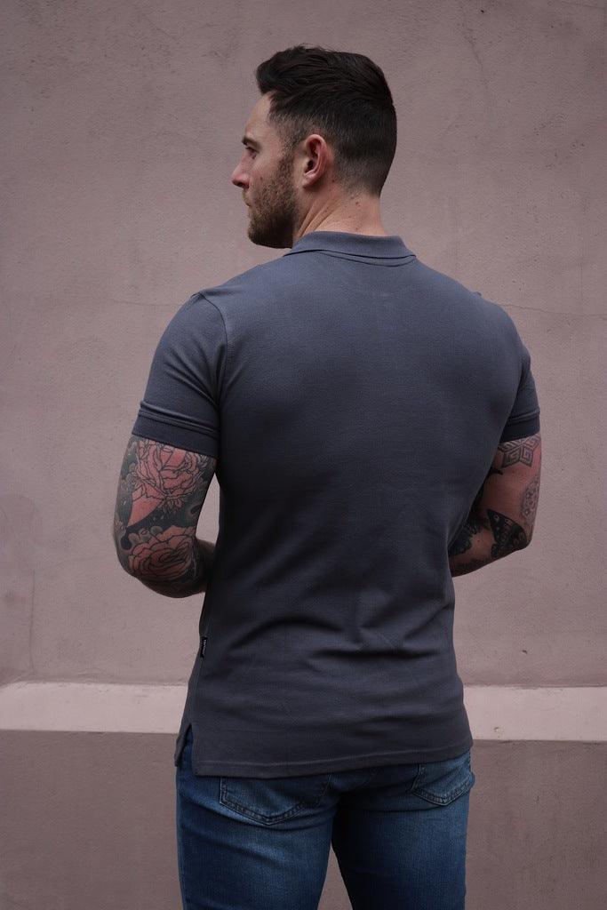 Dark Grey short sleeve muscle fit polo back