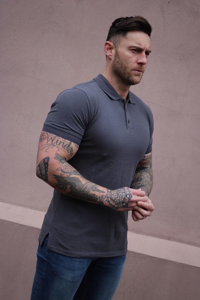 Dark Grey short sleeve muscle fit polo shirt by tapered