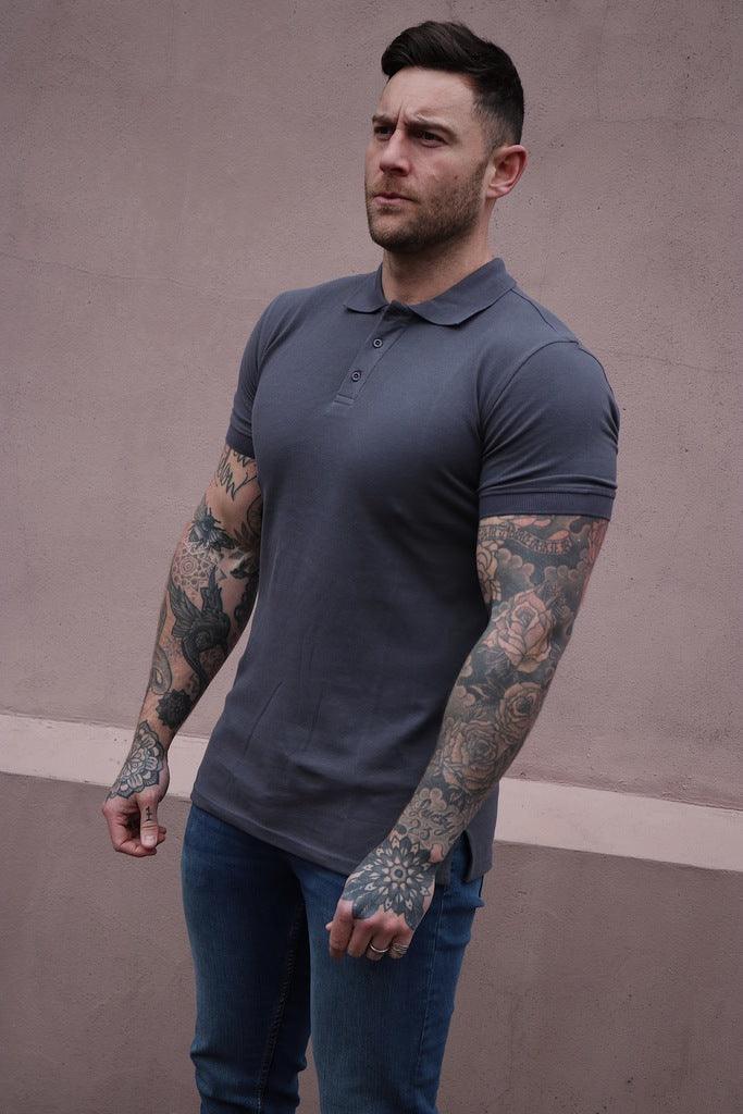 Dark Grey short sleeve muscle fit polo shirt