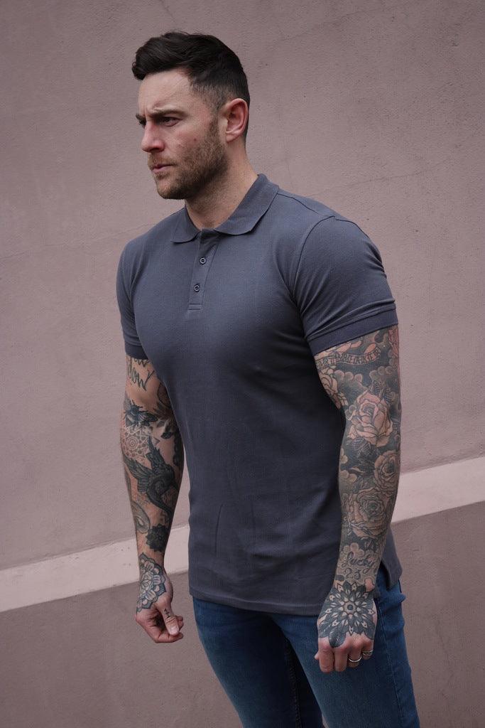 Dark Grey short sleeve muscle fit polo