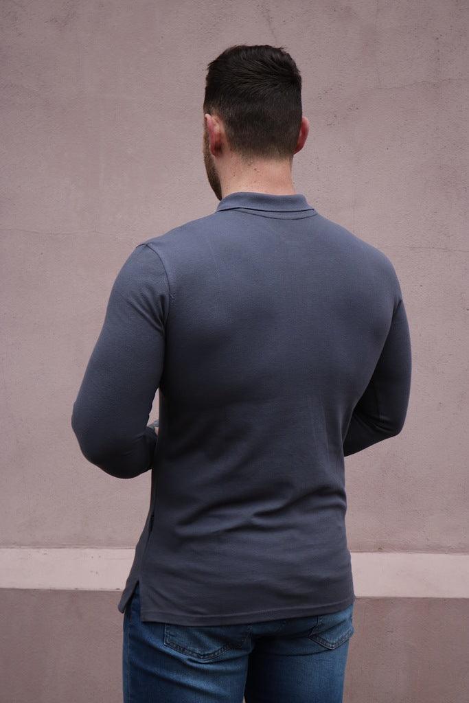 Dark grey long sleeve muscle fit polo back