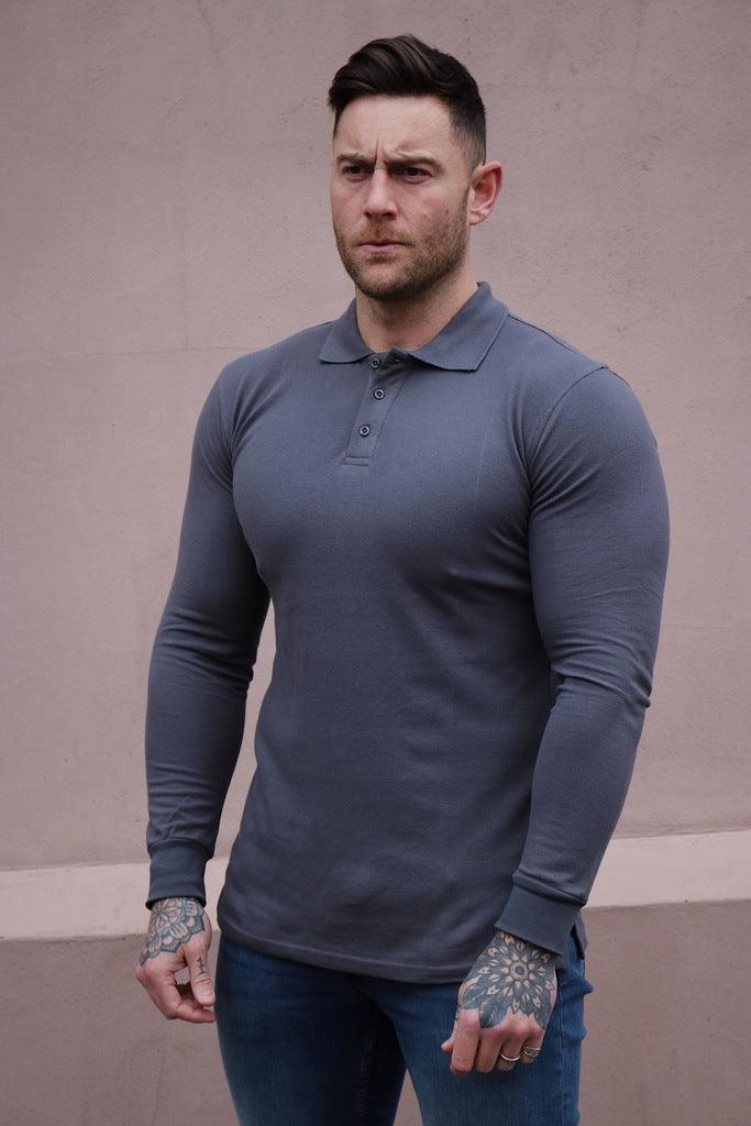 Dark grey muscle fit polo shirt