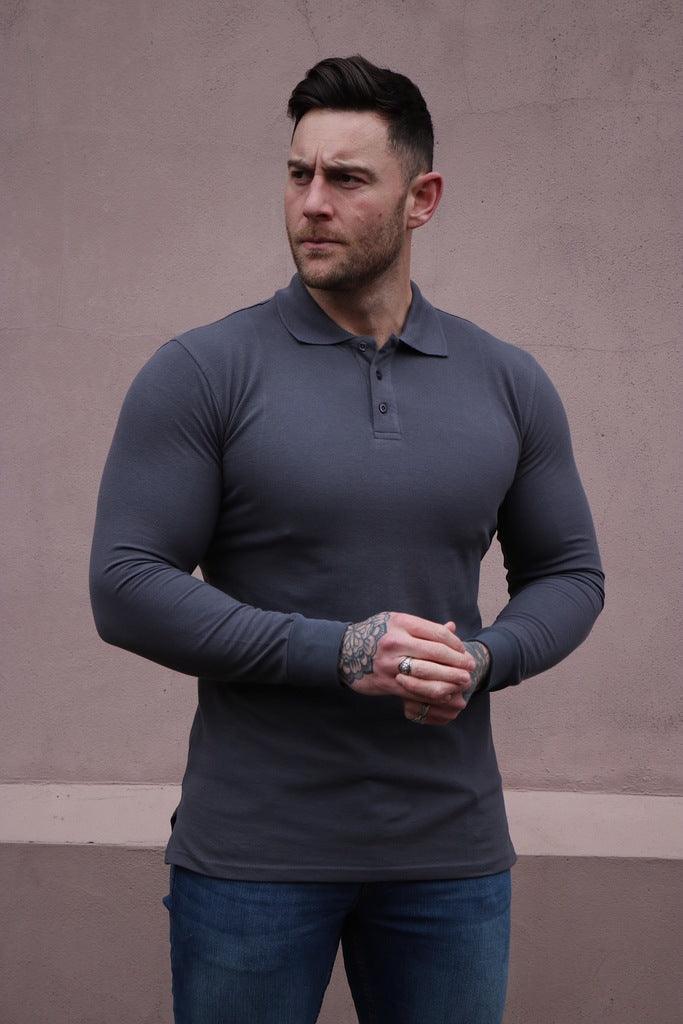 Dark grey muscle fit polo