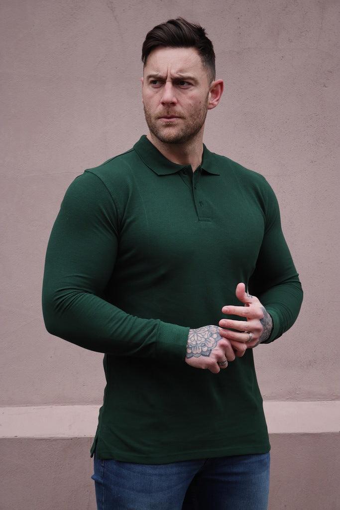 Green long sleeve athletic fit polo