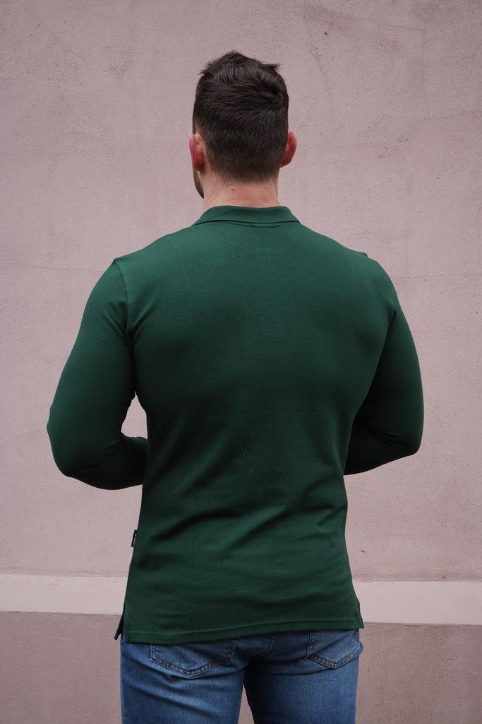 Green long sleeve muscle fit polo by tapered