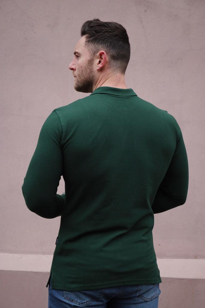 Green long sleeve muscle fit polo back