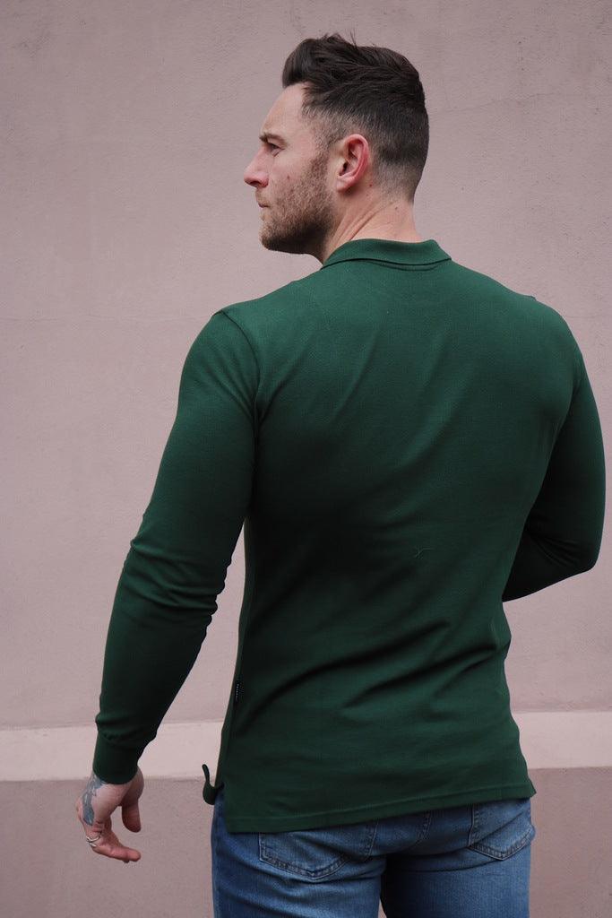 Green long sleeve muscle fit polo tapered