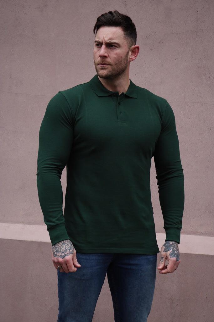 Green long sleeve muscle fit polo