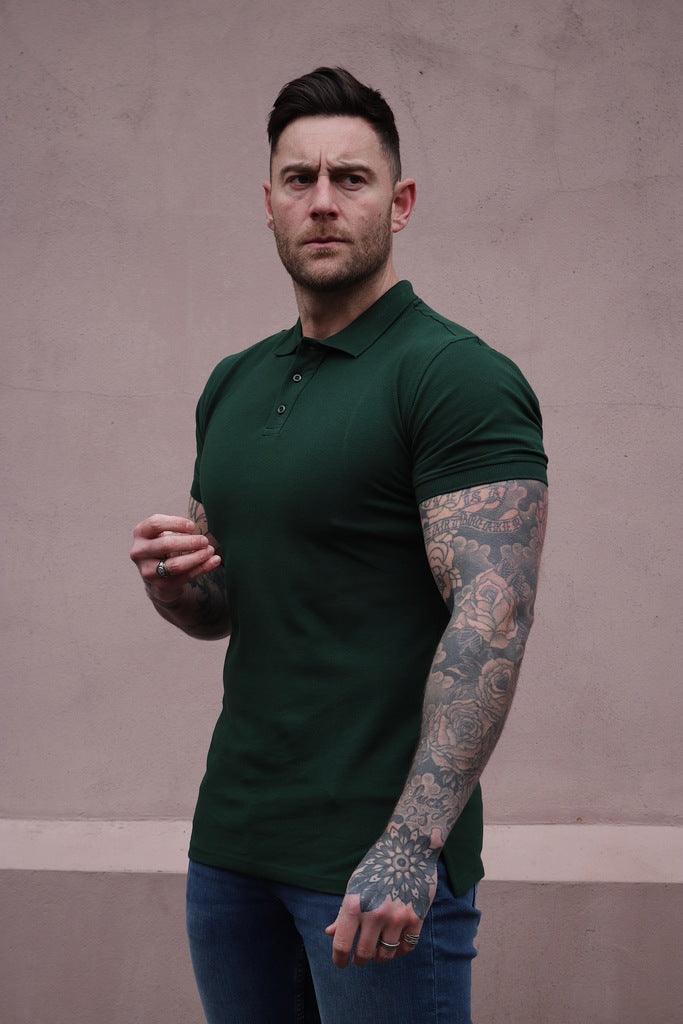 Green short sleeve polo muscle fit