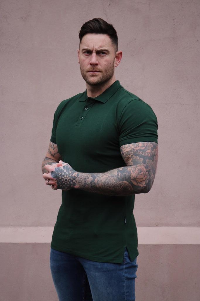 Green short sleeve polo shirt muscle fit
