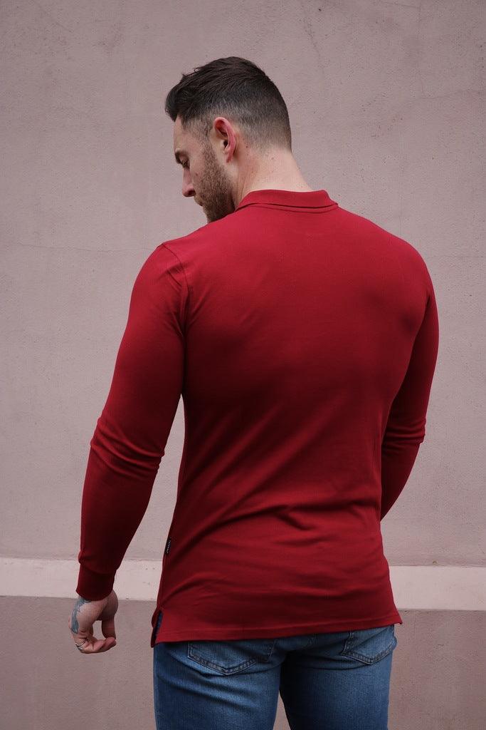 Long Sleeve Burgundy Athletic Fit Polo