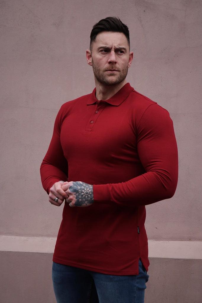 Long Sleeve Burgundy Muscle Fit Polo