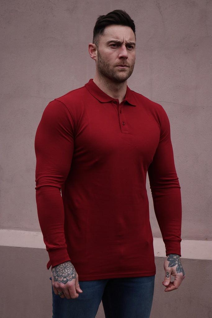 Long Sleeve Muscle Fit Polo in Burgundy