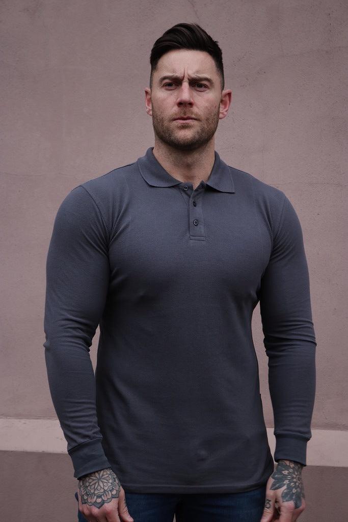 Long sleeve Dark grey muscle fit polo