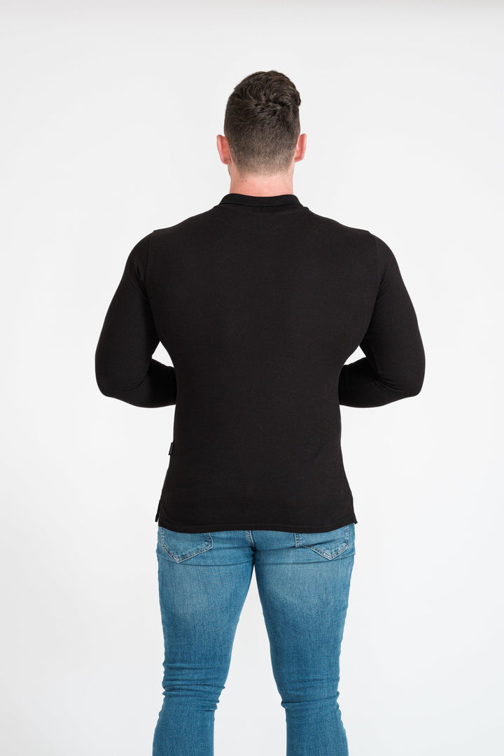 Mens Black Tapered Fit Polo Shirt. A Proportionally Fitted and Muscle Fit Polo T-Shirt. Ideal for bodybuilders.
