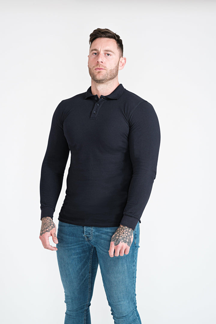 Mens Navy Tapered Fit Polo Shirt. A Proportionally Fitted and Muscle Fit Polo. The best polo shirts for muscular guys.