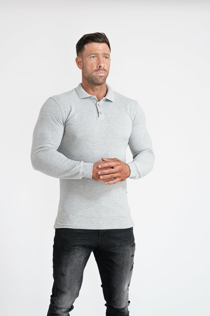 Mens Grey Muscle Fit Polo Shirt. A Proportionally Fitted and Muscle Fit Polo. Ideal for bodybuilders.