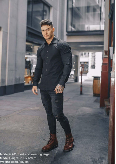 Black Tapered Fit Shirt - Muscle Fit Black Shirt | Tapered Menswear