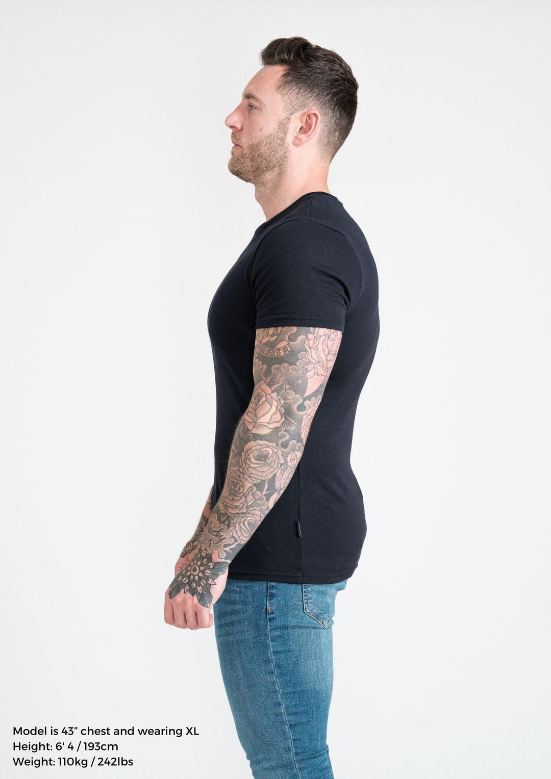 Navy Mens Tapered Fit T-Shirt. A Proportionally Fitted and Muscle Fit T Shirt. Ideal for athletes.
