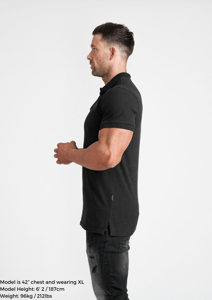 Muscle Fit Black Polo Shirt. A Proportionally Fitted and Muscle Fit Polo in Black. Ideal for bodybuilders.