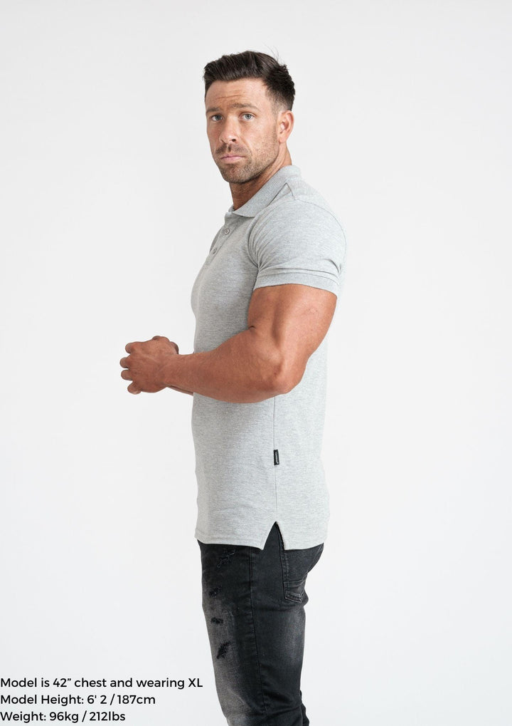 Grey Atheltic Fit Polo Shirt For Men. A Proportionally Fitted and Athletic Fit Polo. Ideal for muscular guys.