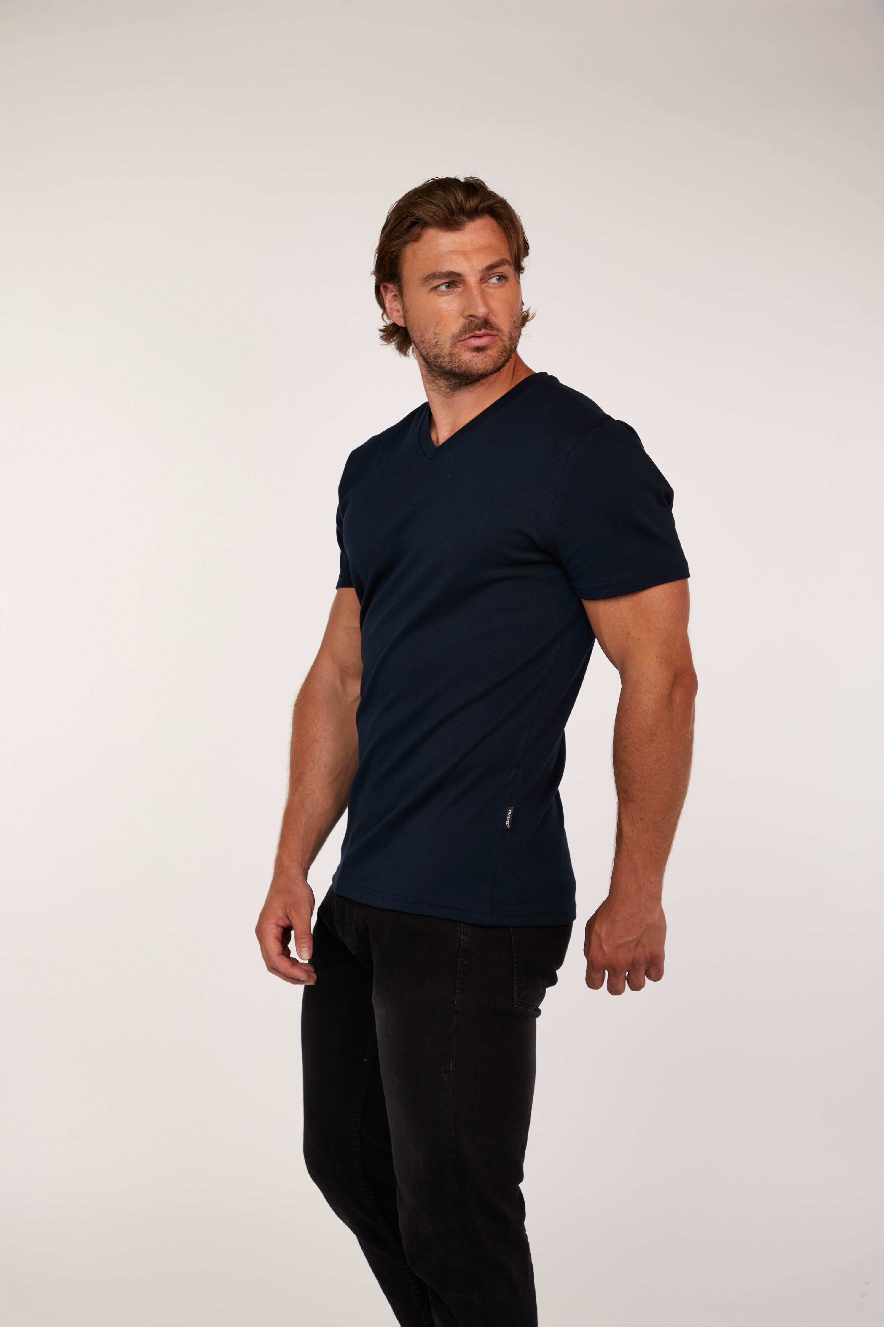 Navy V Neck Tapered Fit T Shirt V Neck Muscle Fit Tapered Menswear