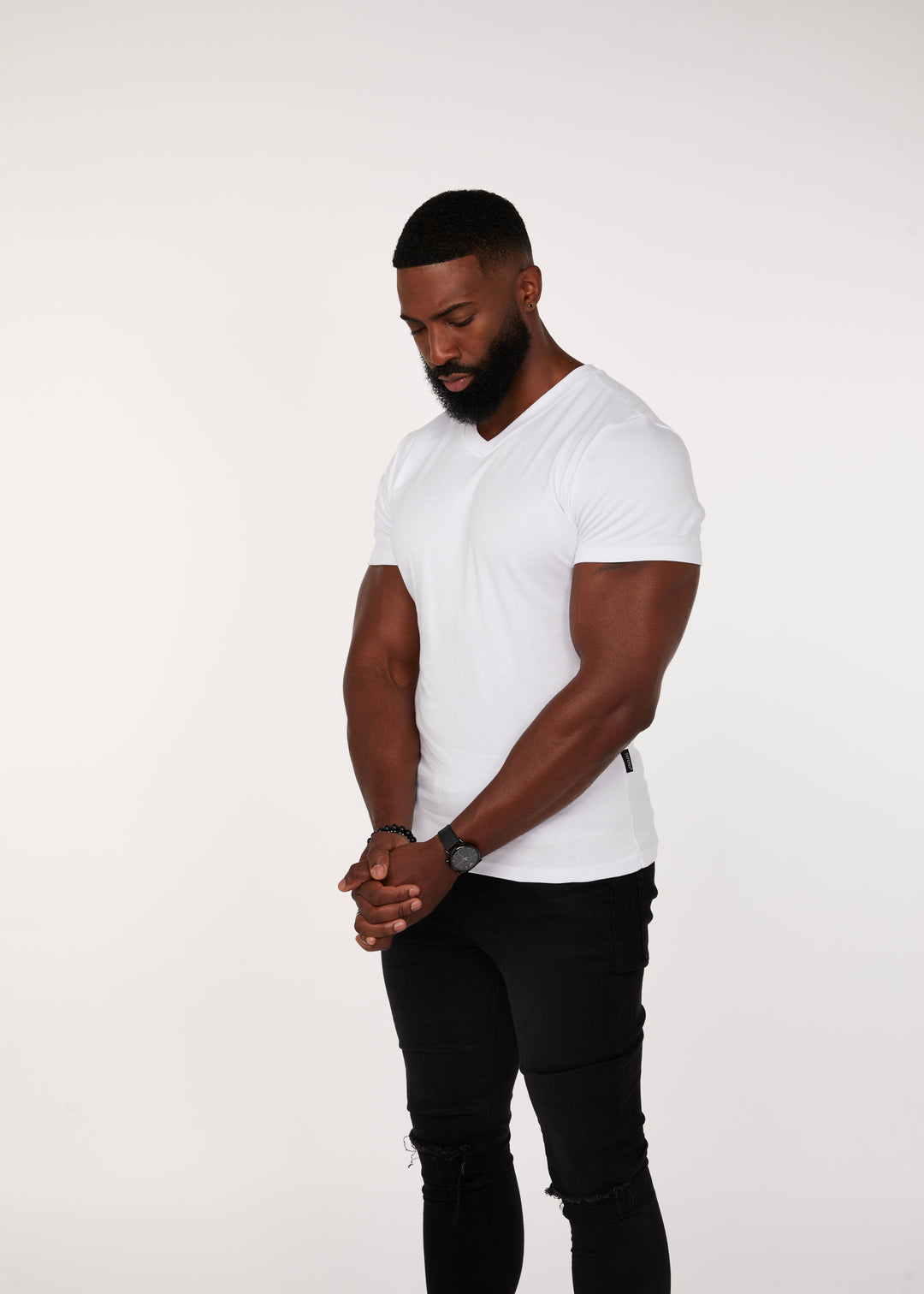 White V-Neck Tapered Fit T-Shirt V-Neck Muscle Fit Tapered