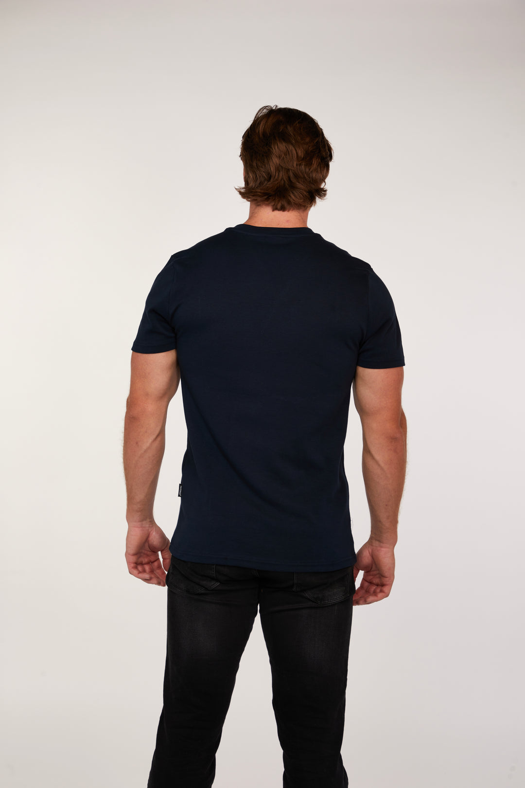 Navy Tapered Fit V-Neck T-Shirt in Short Sleeve. A Proportionally Fitted and Muscle Fit V Neck. The best v neck t-shirt for muscular guys.