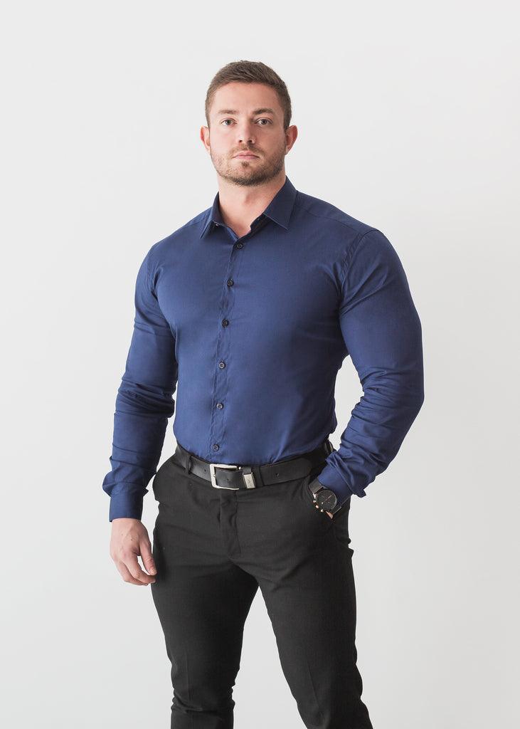 Navy Tapered Fit Shirt - Muscle Fit Dress Shirts | Tapered Menswear