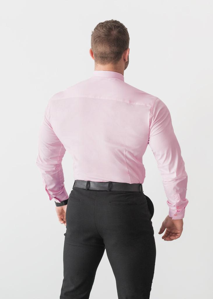 Light Pink Muscle Fit Shirt For Men. A Proportionally Fitted and Pink Muscle Fit Shirt. Ideal for bodybuilders.