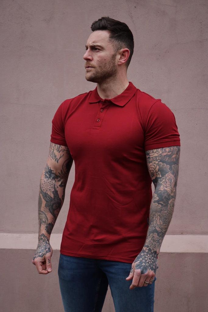 Short Sleeve Burgundy Fit Polo Tapered